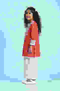 Coral Cotton Printed Straight Suit Set image number 3