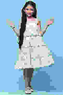 White Floral Strappy Tiered Dress With Scalloped Frill image number 0