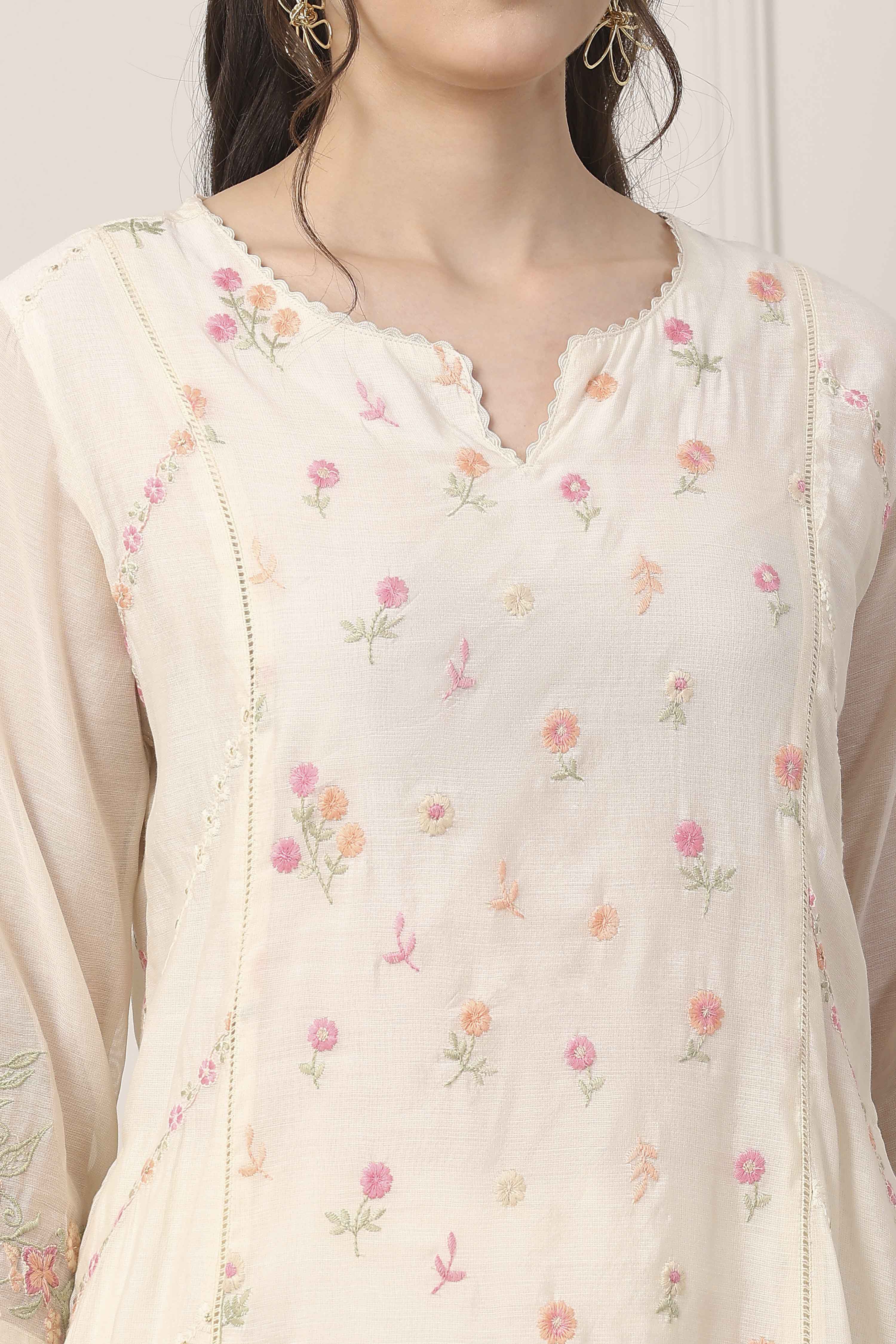 White Poly Chanderi Kalidar Suit Set image number 1