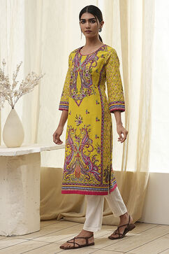 Green Pure Cotton Printed Straight Kurta image number 2