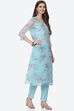 Blue Organza Unstitched Suit Set image number 5