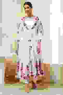 Off-White and Red Anarkali Fusion Set image number 6