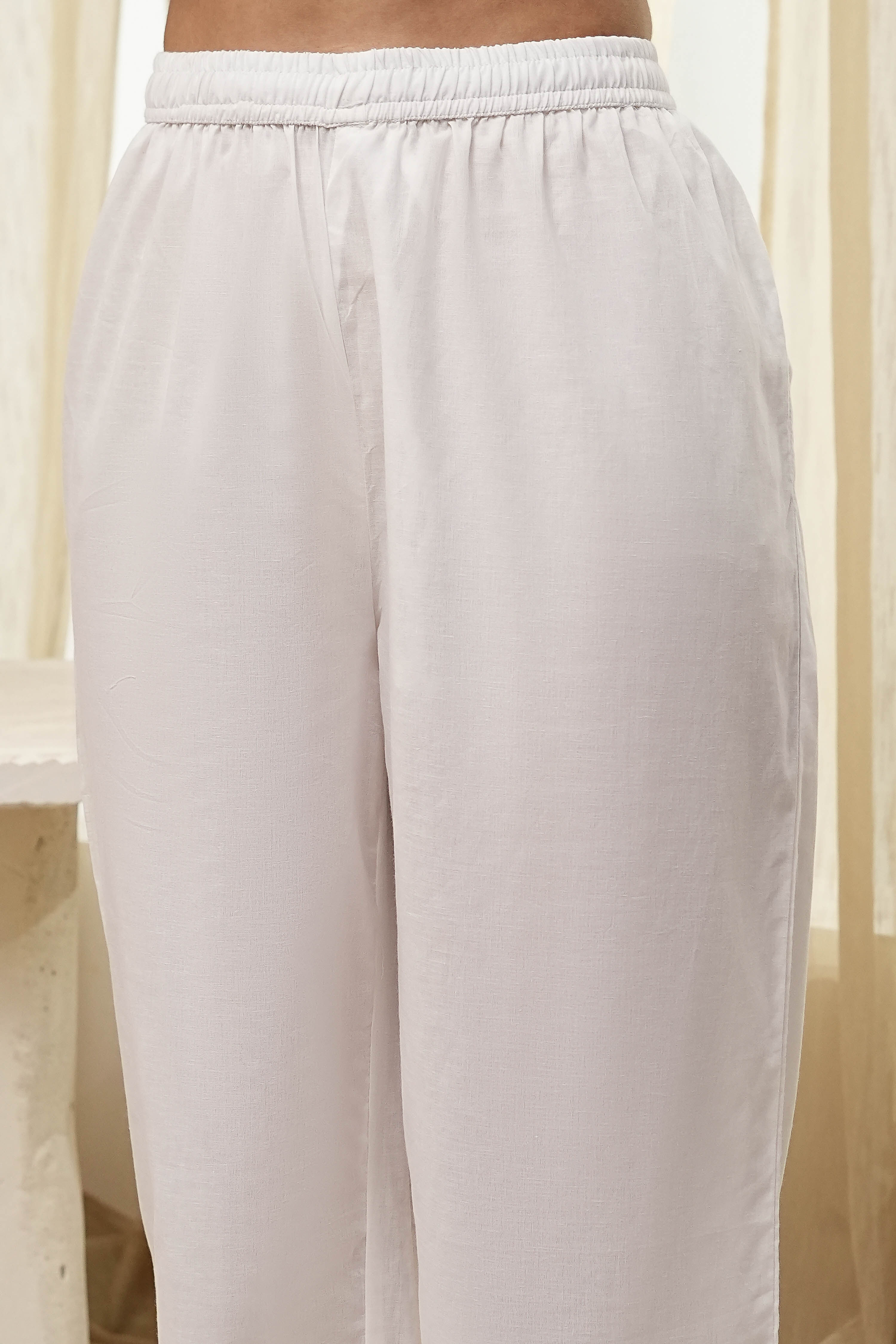 White and Blue Cotton Asymmetric Suit Set image number 2