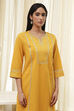 Ochre Yellow Cotton Solid Straight Kurta image number 1
