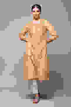 Orange Cotton Straight Printed Kurta image number 0