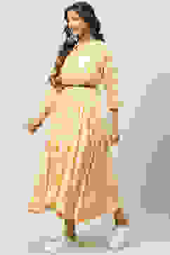 Mustard Rayon Asymmetric Fusion Dress image number 0