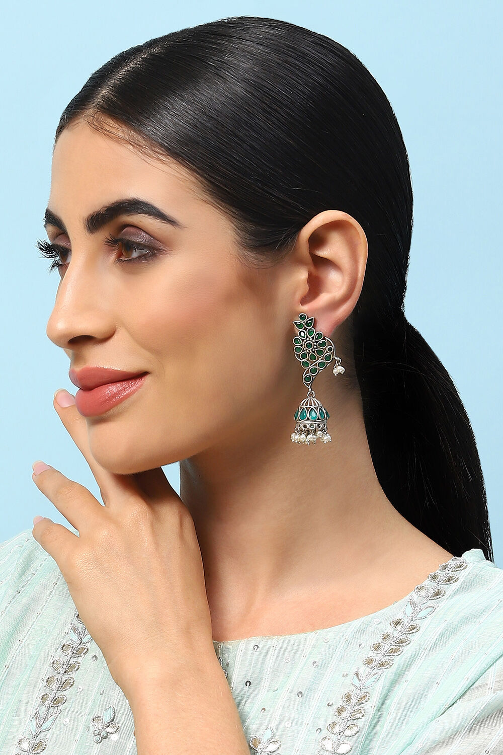 Oxidised Green Brass Earrings image number 3