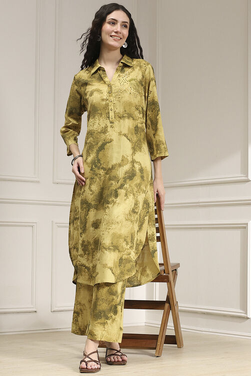 Green Printed Kurta Pants Co-ord Set image number 0