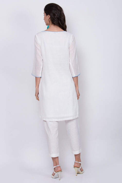 Blue Cotton Straight Short Kurta image number 4