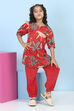 Red Cotton Printed Straight Suit Set image number 6