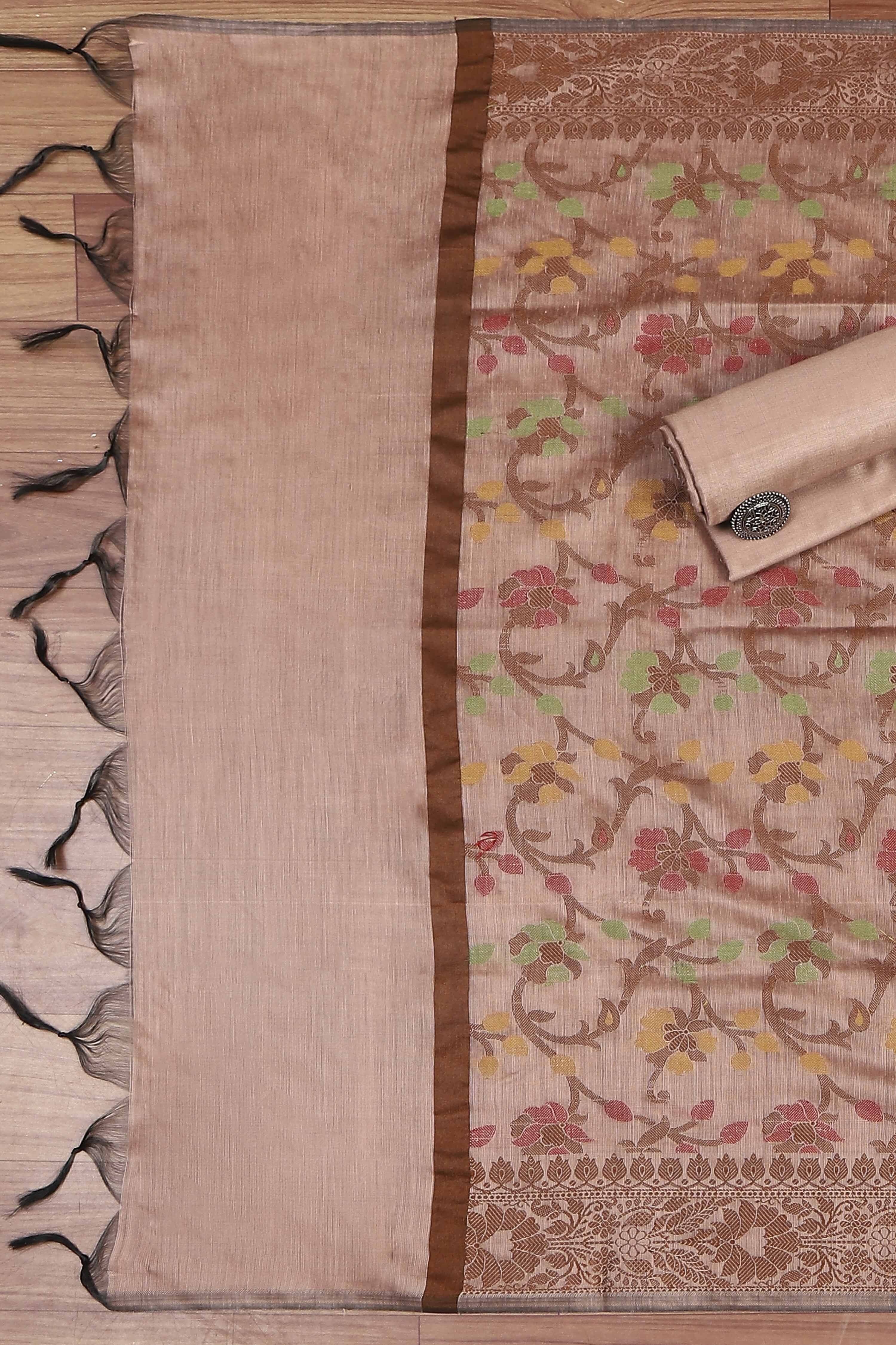 Grey Cotton Printed Embroidered Unstitched Suit Set image number 3