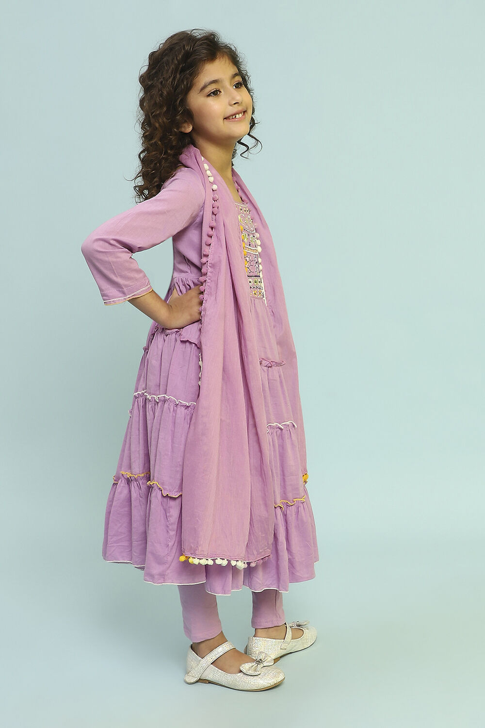 Violet Cotton Tiered Suit Set image number 5