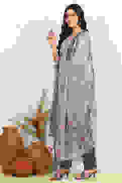 Blue Linen Printed Unstitched Suit Set image number 4