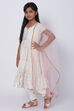 Off White Cotton Flared Kurta Churidar Suit Set image number 1