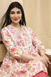 Earthy Blue Cotton Floral Flared Short Kurta image number 0