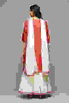 Red & Off White Cotton Blend Straight Kurta Suit Set image number 4