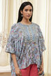 Dull Blue Cotton Flared Short Kurta image number 1