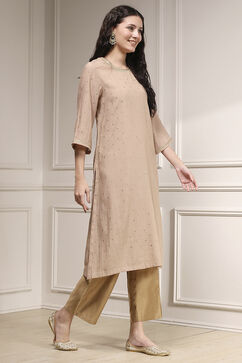 Nude Polyester Straight Solid Kurta image number 4
