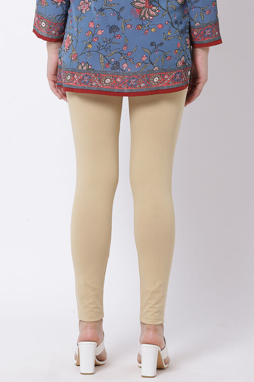 Off White Cotton Lycra Leggings image number 5
