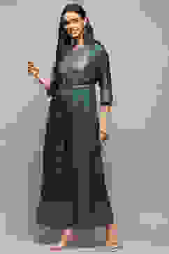 Teal Viscose Jackquard Straight Printed Jumpsuit image number 2