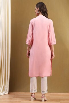 Blush Pink Cotton Solid Regular Fit Straight Kurta image number 3