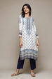 Blue LIVA Straight Printed Kurta image number 5