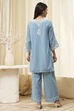 Blue Cotton Embroidered Straight Kurta Set image number 4