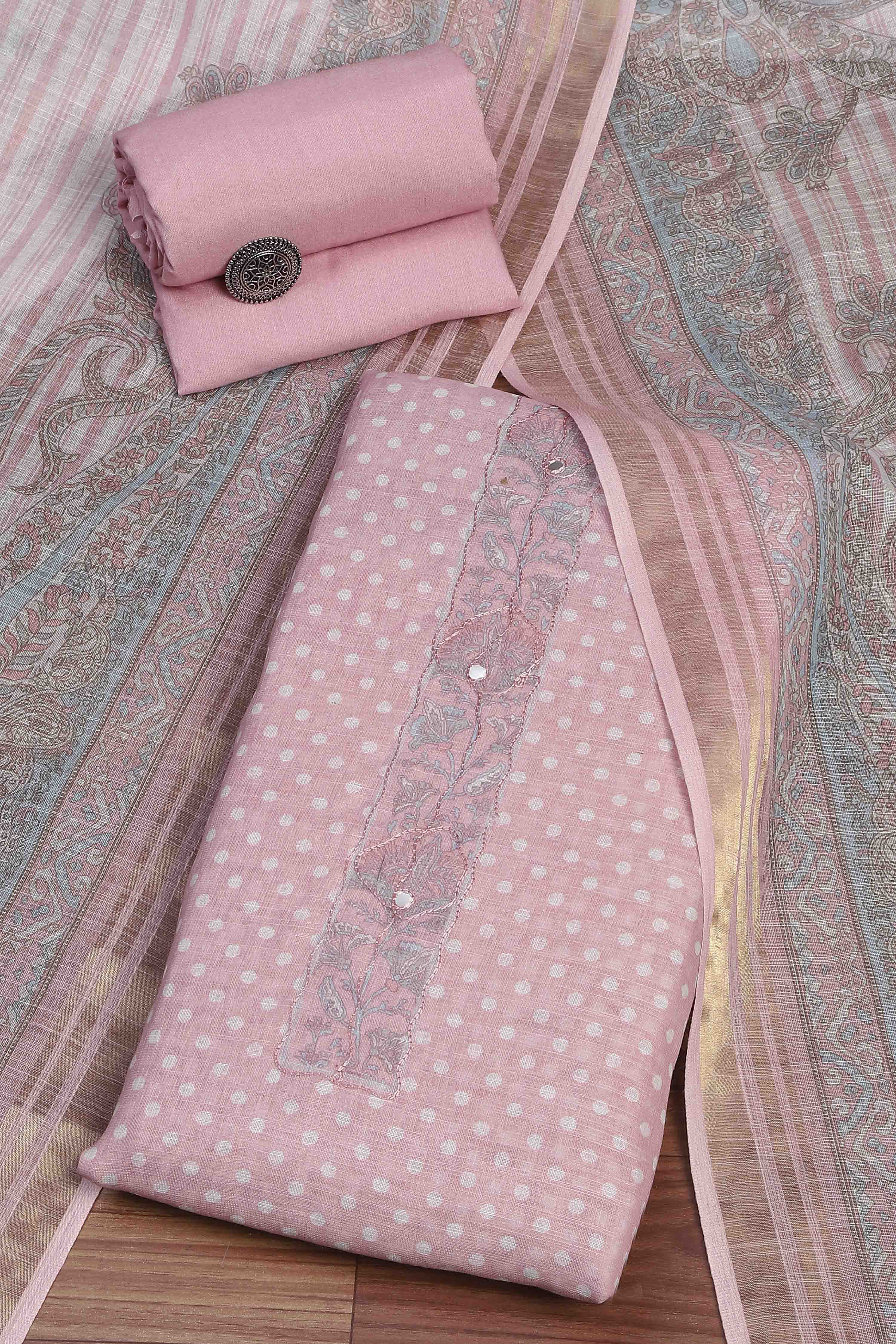 Pink Linen Unstitched Suit Set image number 0