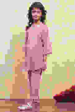 Pink Cotton Embroidered Straight Kurta Set image number 3