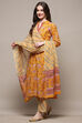 Mustard Yellow Cotton Screen Printed Unstitched Suit Set image number 5