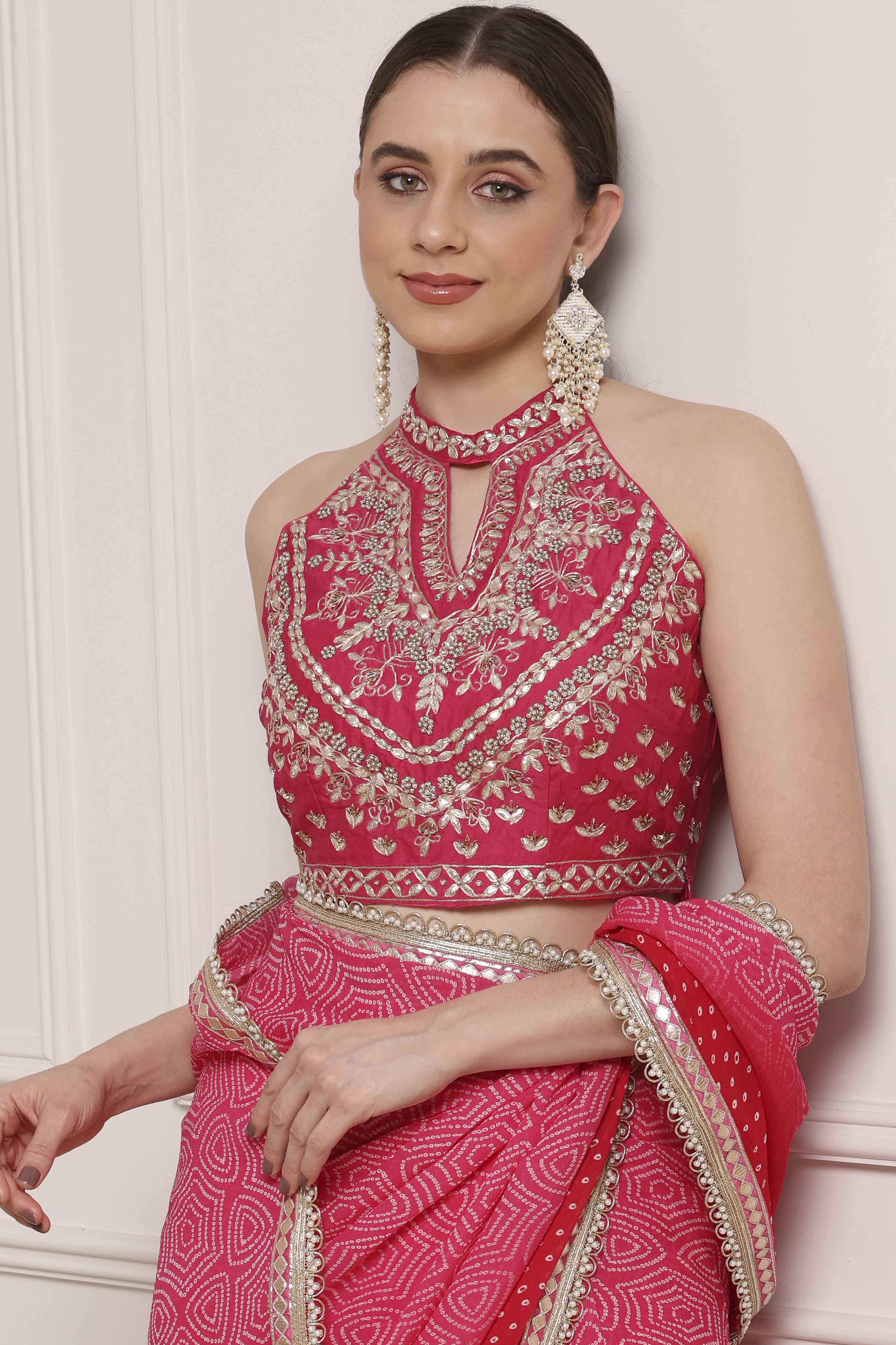 Pink Cotton Blend Printed Saree image number 1