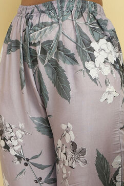 Grey Floral Printed Shantoon Kurta Pants Set image number 2