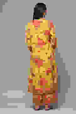 Yellow Rayon Asymmetric Kurta Palazzo 2 Piece Set image number 2