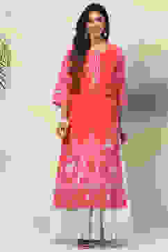 Pink Straight Viscose Kurta image number 5