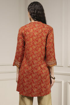 Rust Viscose Rayon Relaxed Printed Shirt image number 3