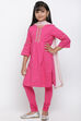 Pink Cotton Straight Kurta Churidar Suit Set image number 3