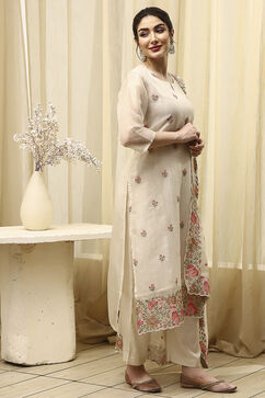 Beige Tissue Machine Embroidered Unstitched Suit Set image number 6