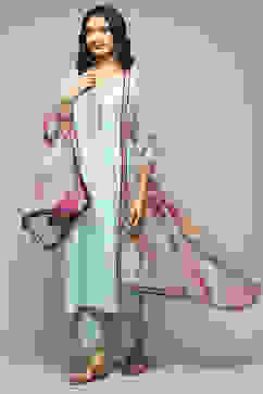 Sea Green Poly Viscose A-Line Kurta Palazzo Suit Set image number 0