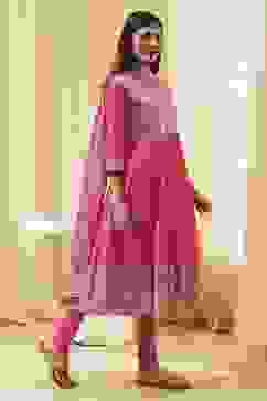 Pink Cotton Embroidered Anarkali Suit Set image number 5