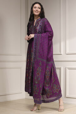 Purple Viscose Kalidar Printed Suit Set image number 2