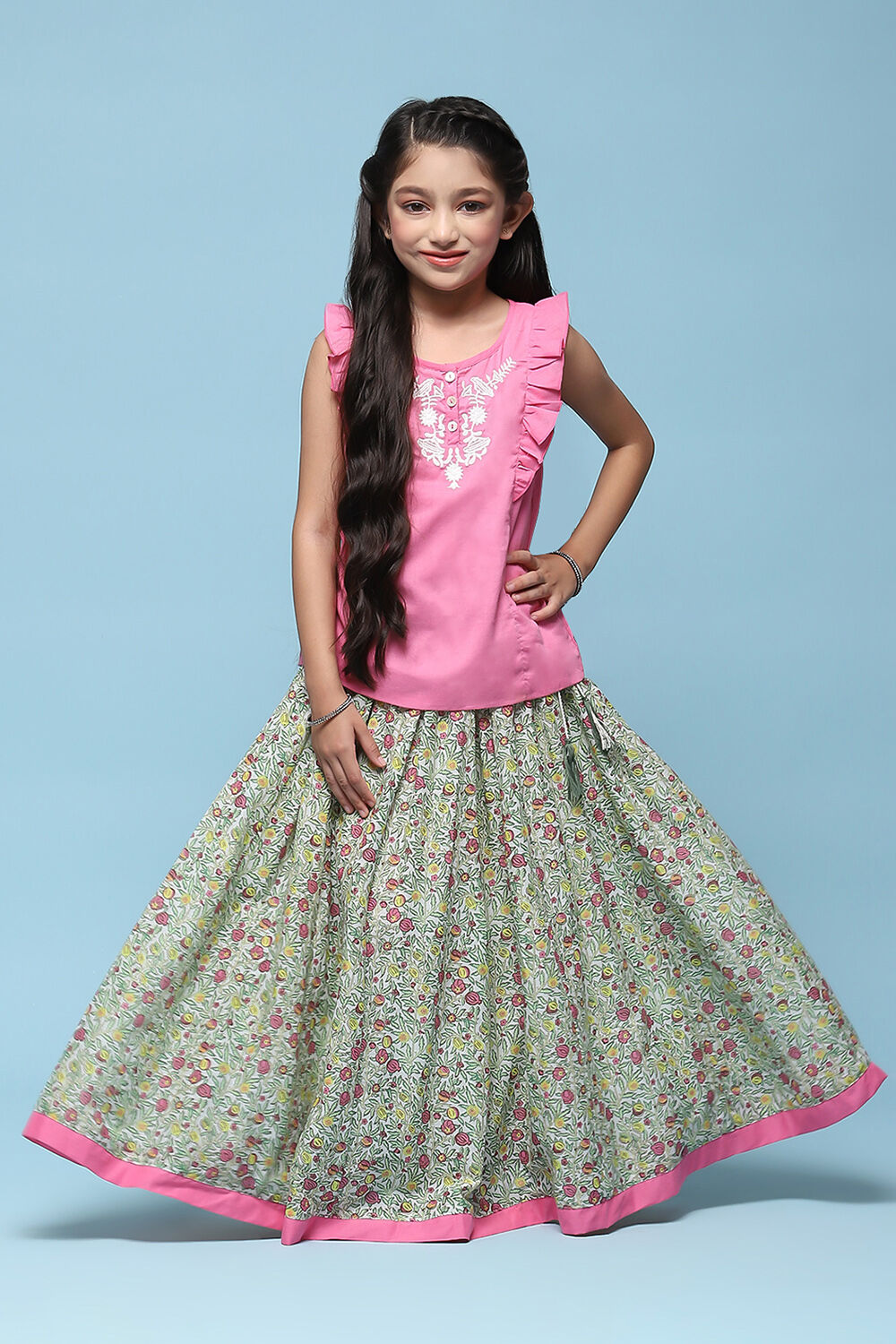 Multicolor Cotton Straight Printed Kurta Skirt Suit Set image number 0