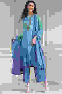 Turquoise Printed Straight Suit Set image number 0