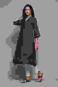 Navy Cotton Straight Yarndyed Kurta image number 2