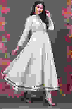 Rohit Bal Off White Cotton Silk Anarkali Yarndyed Suit Set image number 6