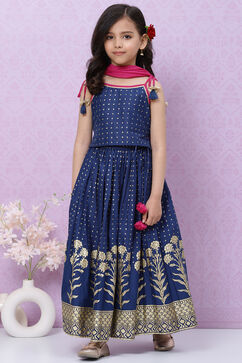 Blue Cotton Flared Lehenga Set image number 0
