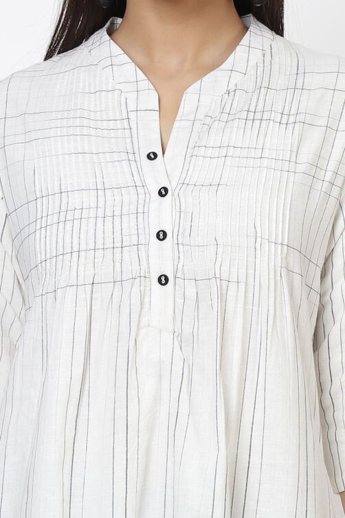 Black And White Cotton A-Line Kurta Slim Pants Suit Set image number 1