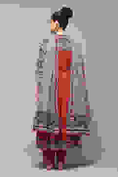 Maroon Cotton Printed Gathered Flared Suit Set image number 4