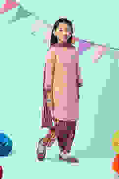 Salmon Orange Polyester Straight Solid Suit Set image number 6