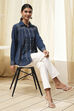 Blue Cotton Blend High-Low Straight Shirt image number 0