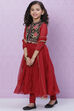 Red Art Silk Girls Flared Kurta Churidar Suit Set image number 2